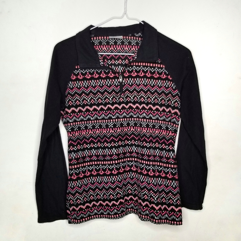 Columbia 3/4 Zip Fleece Popover Jacket Black Multicolor Geo Print Size YL 10/12